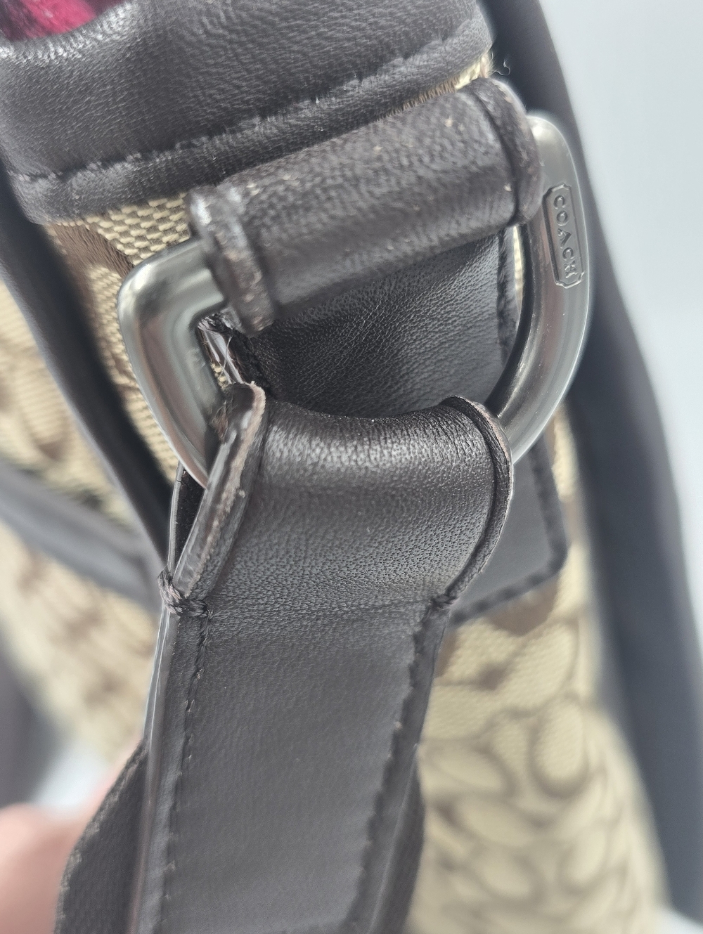 COACH F70699 Brown Signature Canvas Messenger Bag Adjustable Strap Leather Trim - Picture 16 of 16